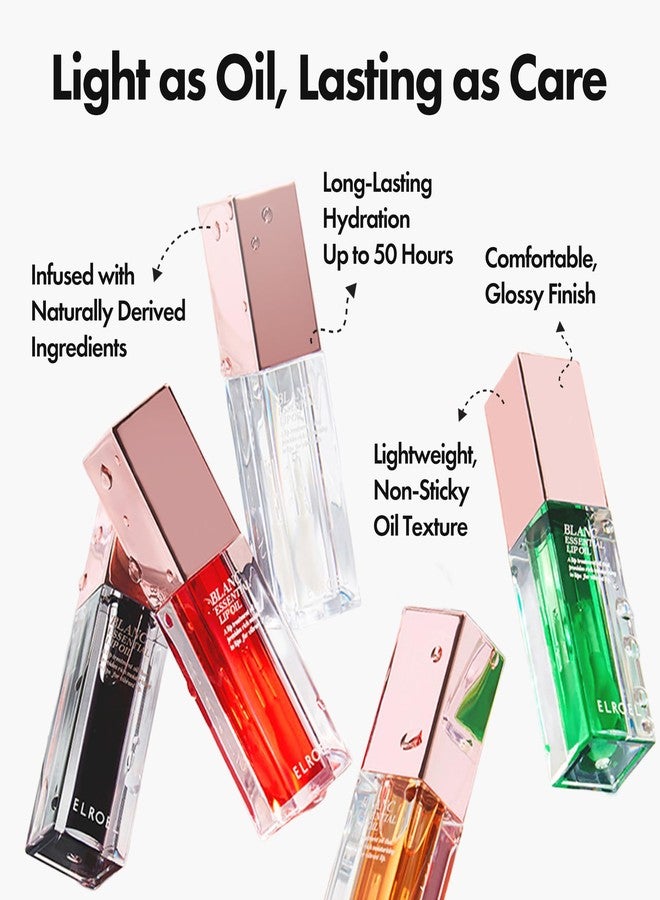 ELROEL Blanc Essential Lip Oil - 50HR Moisturizing & Hydrating Korean Lip Gloss Makeup with 6 Botanical Extracts - Lightweight, Non-Sticky Clear Essence Overnight Repair 0.15 fl oz (#01 Pure Lychee) - Image 4